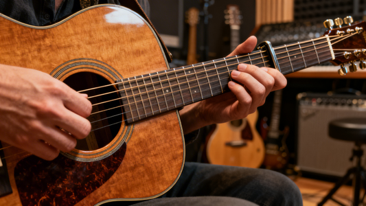 How to Create a Folk-Inspired Guitar Fingerpicking Pattern on an Acoustic-Electric Guitar