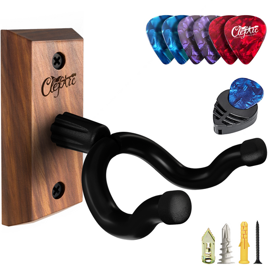 Guitar Wall Mount - U-Shape Hardwood Guitar Hanger, with 6 Assorted Guitar Picks