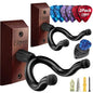 Guitar Wall Mount Teak - 2 Pack U-Shape Wall Hangers, Guitar Picks, Pick Holder, Stand, Wood Instrument Hanger, Gifts for Guitarists