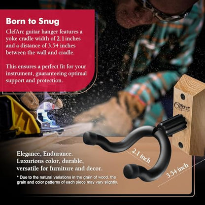 Guitar Wall Mount Teak - 2 Pack U-Shape Wall Hangers, Guitar Picks, Pick Holder, Stand, Wood Instrument Hanger, Gifts for Guitarists