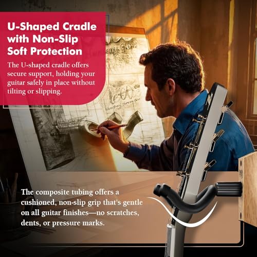 Guitar Wall Mount Teak - 2 Pack U-Shape Wall Hangers, Guitar Picks, Pick Holder, Stand, Wood Instrument Hanger, Gifts for Guitarists