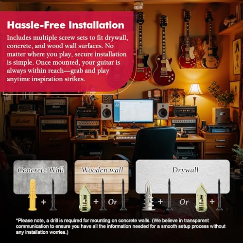 Guitar Wall Mount Teak - 2 Pack U-Shape Wall Hangers, Guitar Picks, Pick Holder, Stand, Wood Instrument Hanger, Gifts for Guitarists