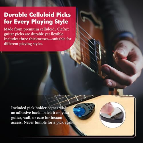 Guitar Wall Mount Teak - 2 Pack U-Shape Wall Hangers, Guitar Picks, Pick Holder, Stand, Wood Instrument Hanger, Gifts for Guitarists