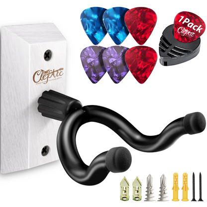 Guitar Wall Mount - U-Shape Hardwood Guitar Hanger, with 6 Assorted Guitar Picks