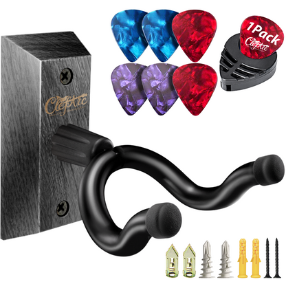 Guitar Wall Mount - U-Shape Hardwood Guitar Hanger, with 6 Assorted Guitar Picks