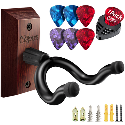 Guitar Wall Mount - U-Shape Hardwood Guitar Hanger, with 6 Assorted Guitar Picks