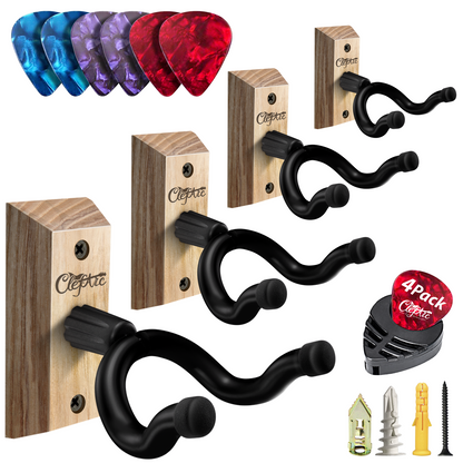 Guitar Wall Mount - U-Shape Hardwood Guitar Hanger, with 6 Assorted Guitar Picks