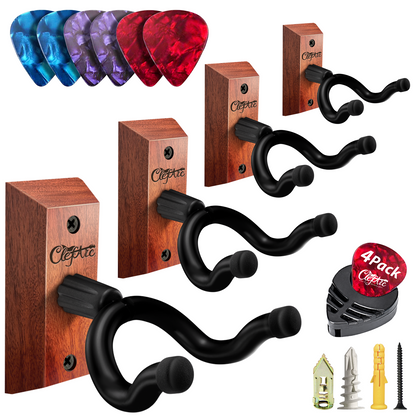 Guitar Wall Mount - U-Shape Hardwood Guitar Hanger, with 6 Assorted Guitar Picks