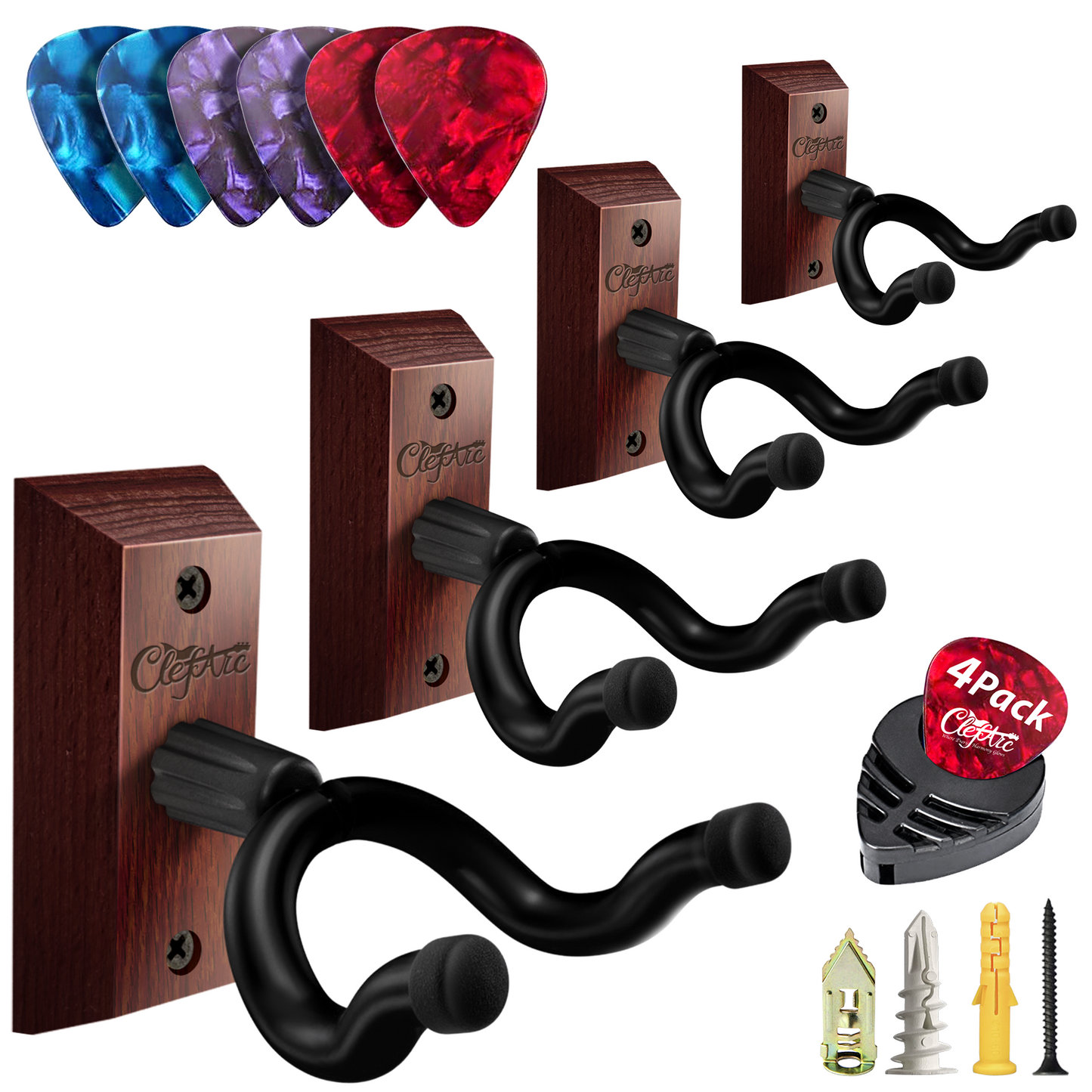 Guitar Wall Mount - U-Shape Hardwood Guitar Hanger, with 6 Assorted Guitar Picks