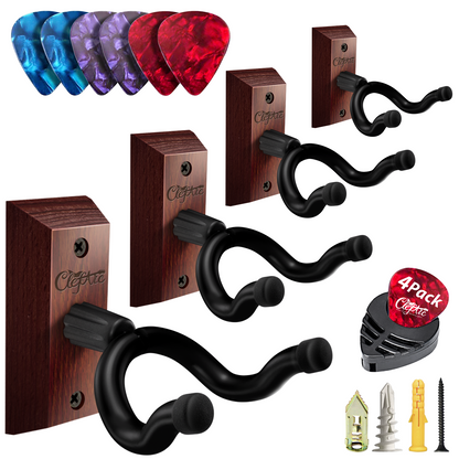 Guitar Wall Mount - U-Shape Hardwood Guitar Hanger, with 6 Assorted Guitar Picks