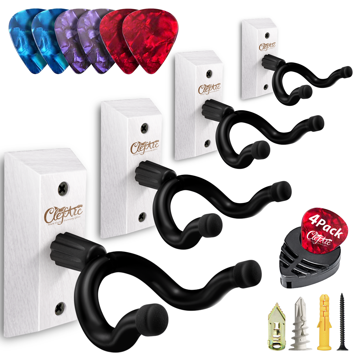 Guitar Wall Mount - U-Shape Hardwood Guitar Hanger, with 6 Assorted Guitar Picks