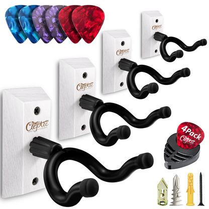 Guitar Wall Mount - U-Shape Hardwood Guitar Hanger, with 6 Assorted Guitar Picks