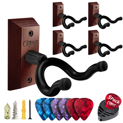 Guitar Wall Mount - U-Shape Hardwood Guitar Hanger, with 6 Assorted Guitar Picks