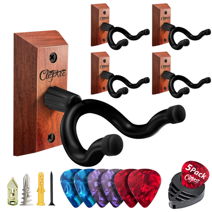 Guitar Wall Mount - U-Shape Hardwood Guitar Hanger, with 6 Assorted Guitar Picks
