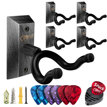 Guitar Wall Mount - U-Shape Hardwood Guitar Hanger, with 6 Assorted Guitar Picks