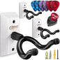 Guitar Wall Mount Teak - 2 Pack U-Shape Wall Hangers, Guitar Picks, Pick Holder, Stand, Wood Instrument Hanger, Gifts for Guitarists