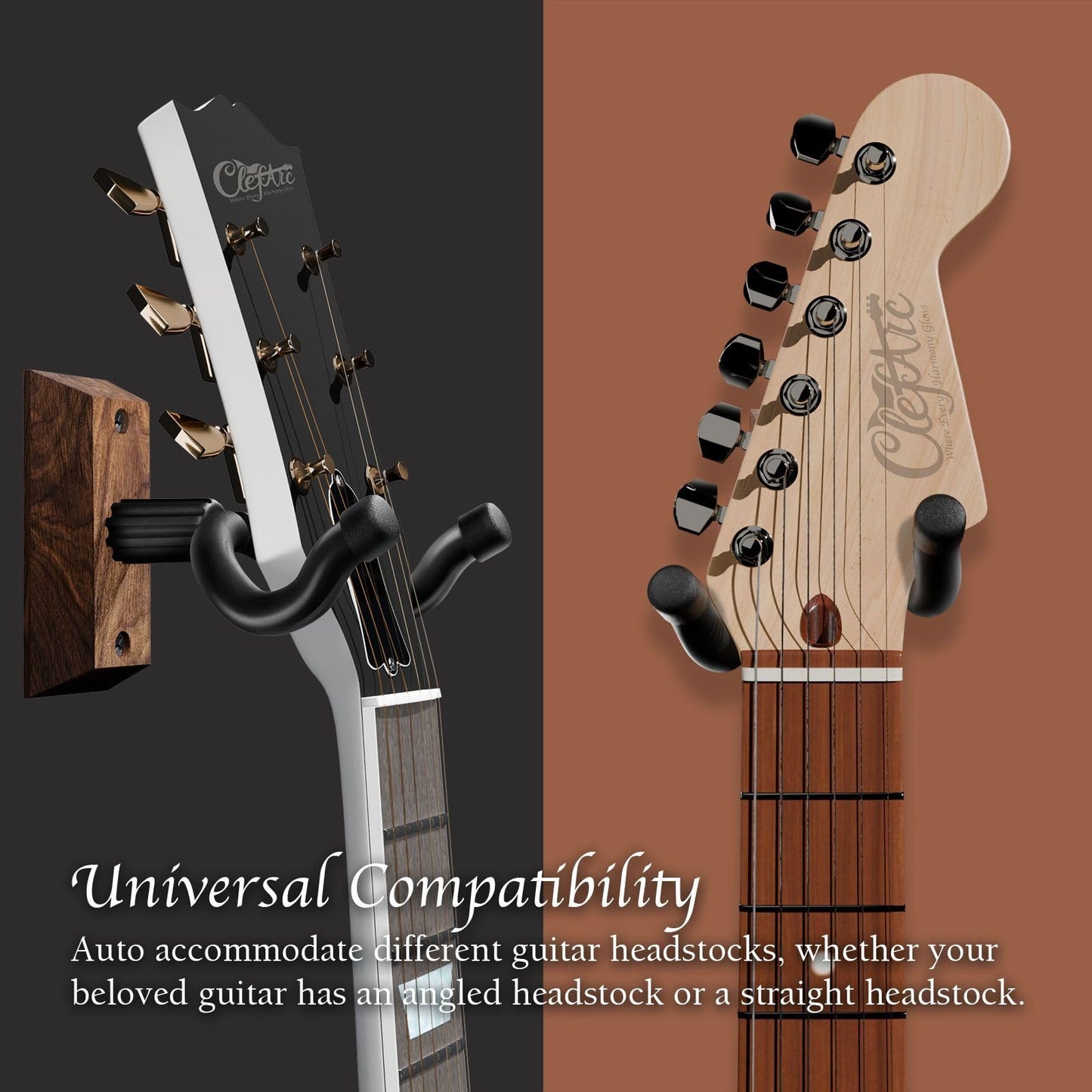 Guitar Wall Mount 2 Pack, Black Walnut Guitar Wall Hangers, U-Shape Hardwood Guitar Hanger, Christmas Gift for Men Music Lovers, Guitar Accessories, with 6 Assorted Guitar Picks