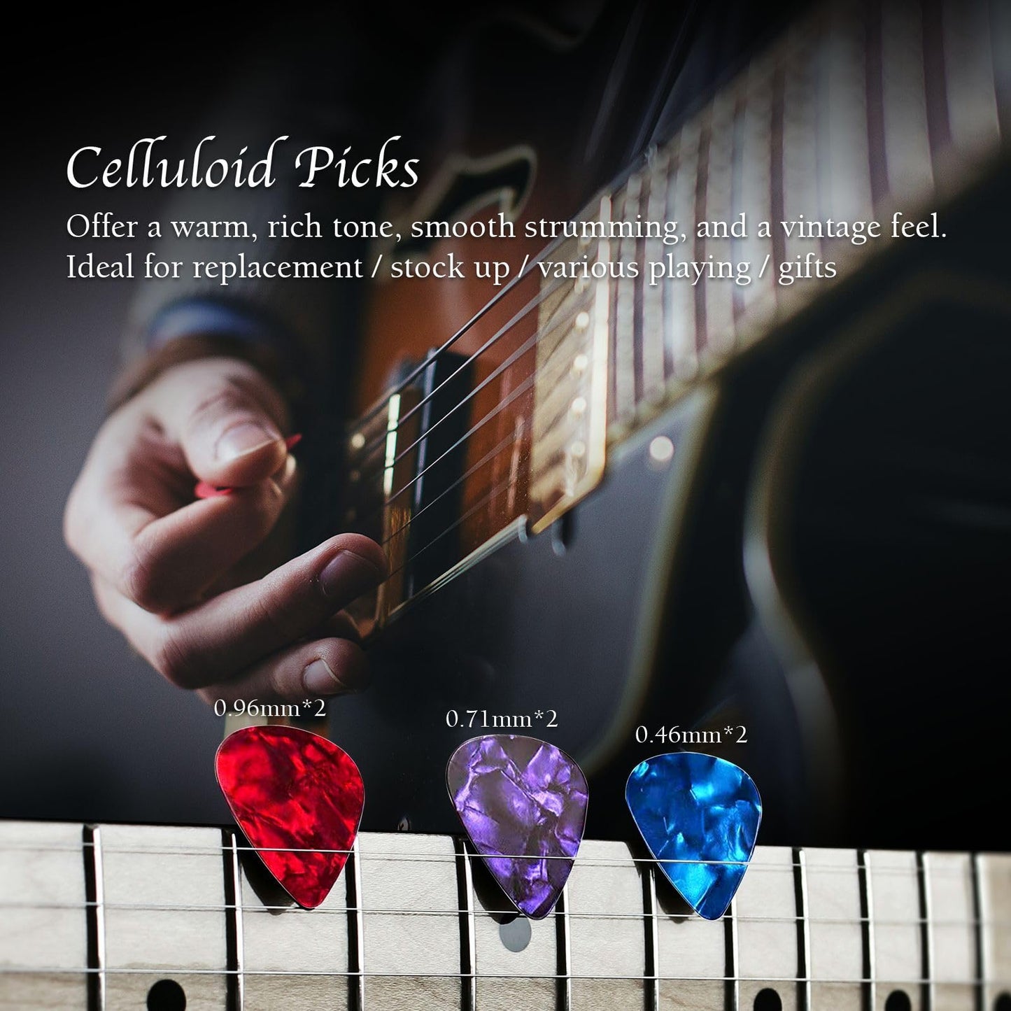 Guitar Wall Mount 2 Pack, Black Walnut Guitar Wall Hangers, U-Shape Hardwood Guitar Hanger, Christmas Gift for Men Music Lovers, Guitar Accessories, with 6 Assorted Guitar Picks