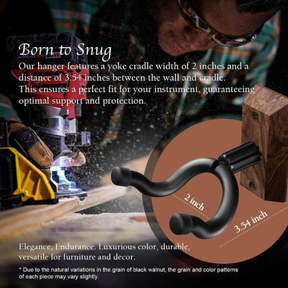 Guitar Wall Mount 2 Pack, Black Walnut Guitar Wall Hangers, U-Shape Hardwood Guitar Hanger, Christmas Gift for Men Music Lovers, Guitar Accessories, with 6 Assorted Guitar Picks