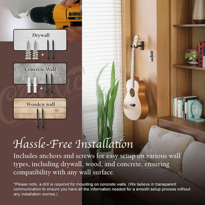 Guitar Wall Mount 2 Pack, Black Walnut Guitar Wall Hangers, U-Shape Hardwood Guitar Hanger, Christmas Gift for Men Music Lovers, Guitar Accessories, with 6 Assorted Guitar Picks