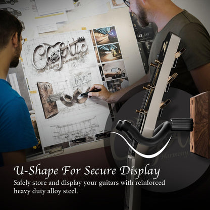 Guitar Wall Mount 2 Pack, Black Walnut Guitar Wall Hangers, U-Shape Hardwood Guitar Hanger, Christmas Gift for Men Music Lovers, Guitar Accessories, with 6 Assorted Guitar Picks